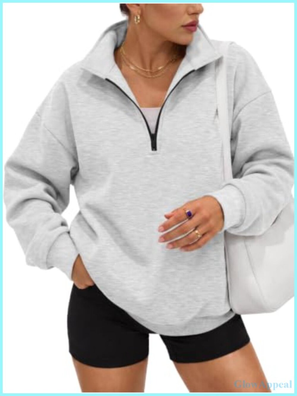 Oversized Half Zip Fleece Sweatshirt Cotton Blend Mock Neck Pullover